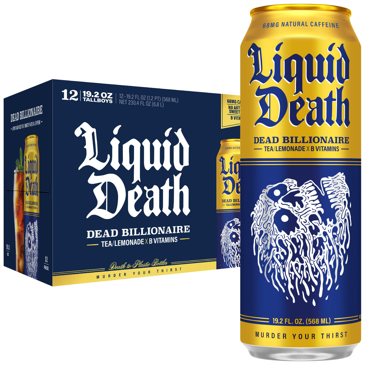 Liquid Death Iced Tea - Dead Billionaire (Black Tea/Lemonade), Less Sugar*, Boost of Caffeine, B Vitamins, No Artificial