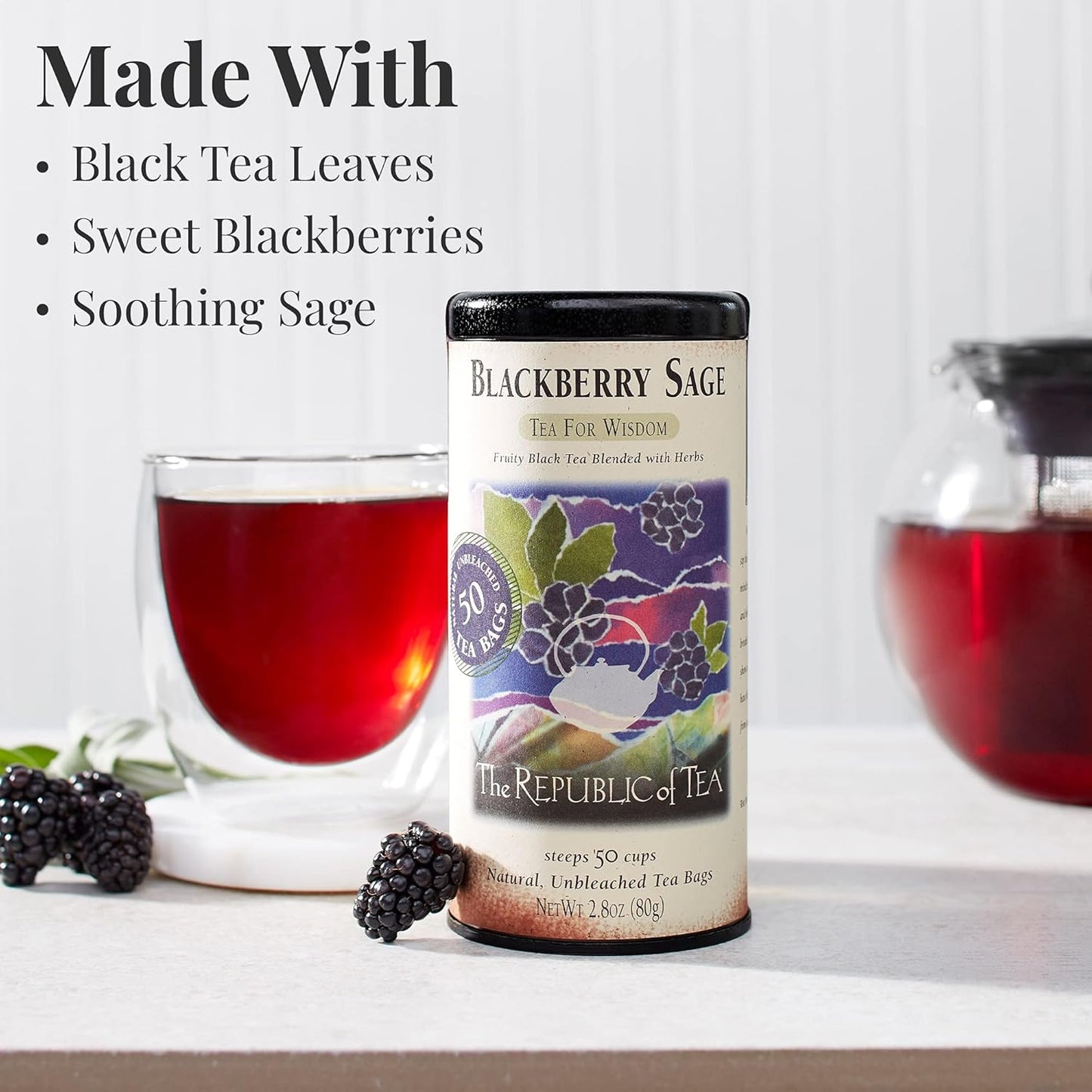 The Republic of Tea - Blackberry Sage Black Tea | 50 Tea Bags, Gourmet Black Tea