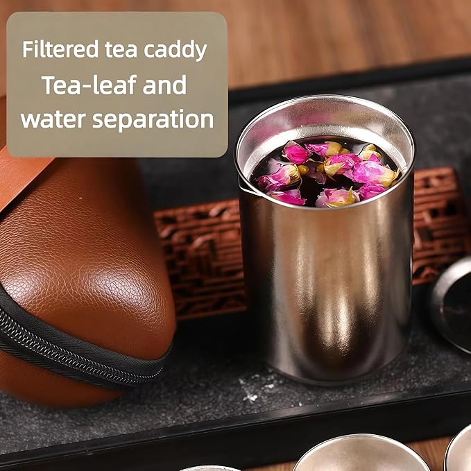 Chinese Kung Fu Tea Set - Pure Titanium Alloy Portable Teapot Set with Tea Strainer, Travel Storage Gift Box, Perfect for Home, Travel, Gifting, Outdoor & Office Use