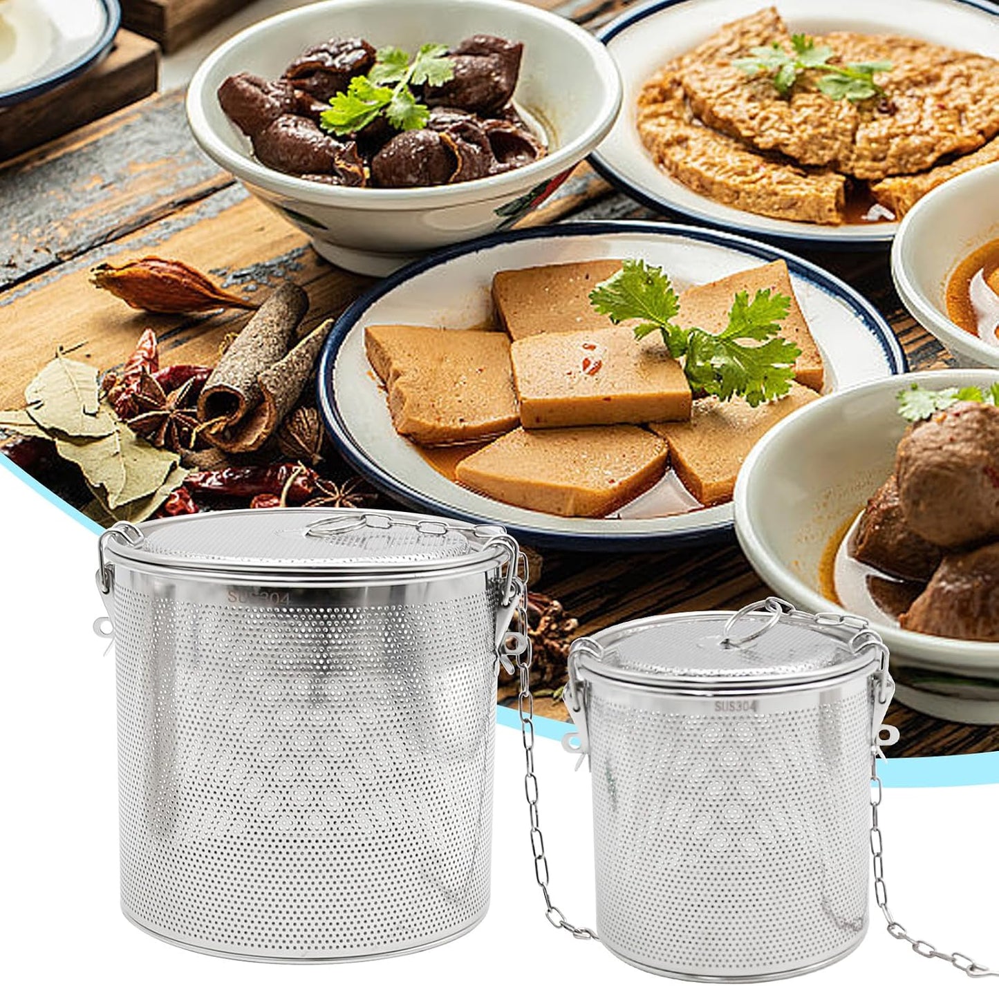 Tea Infuser, Stainless Steel Seasoning Strainer Tea Ball Filter Soup Seasonings Seperation Basket Spice Filter Tea Sieve for Home Restaurant Kitchen (5.11 x 5.7 inch)