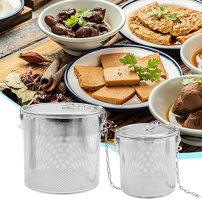 7inch Stainless Steel Seasoning Strainer Tea Ball Filter Soup Seasonings Seperation Basket Mesh Stewpot Basket Tea Infuser Tea Sieve for Home, Restaurant, Kitchen, Dining