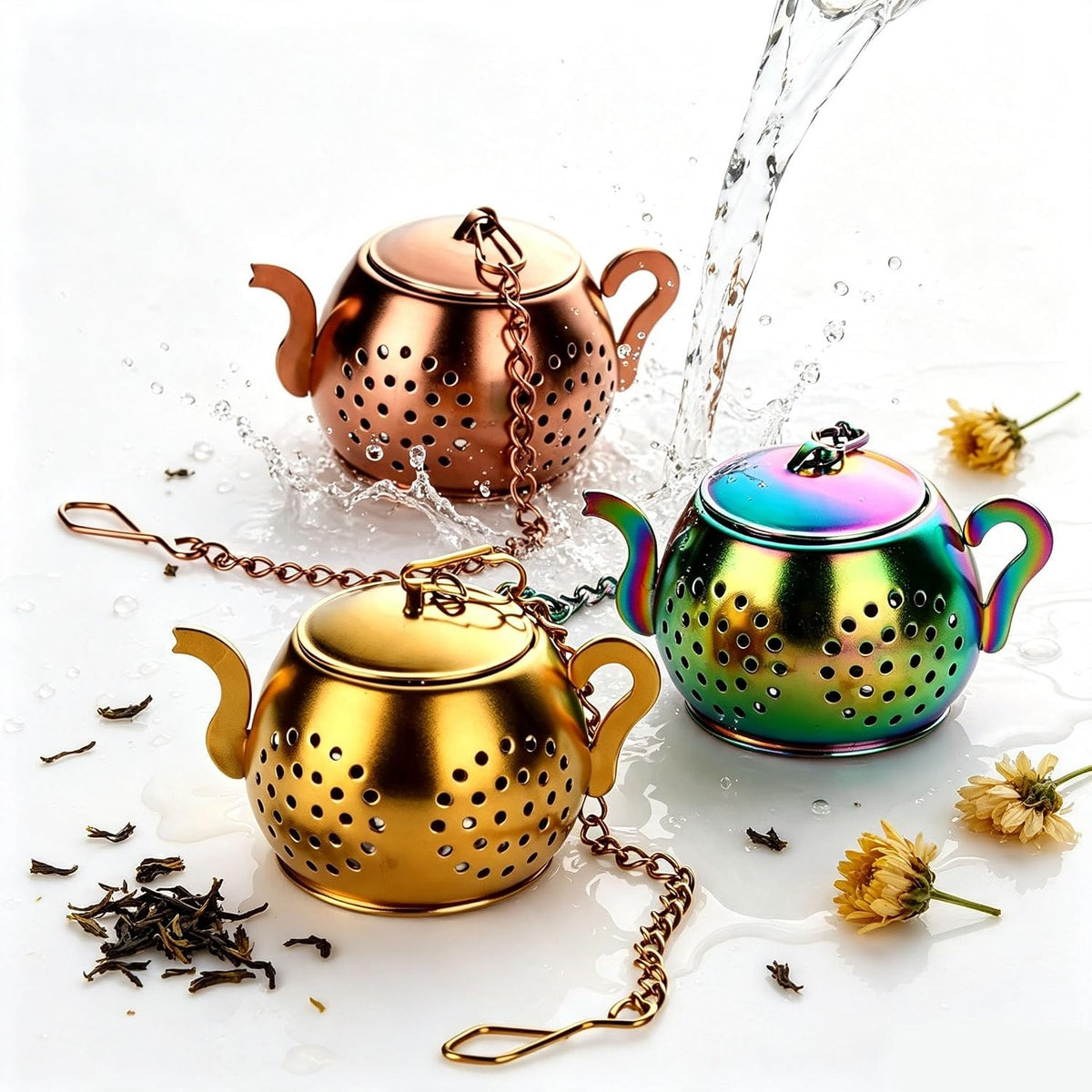 3 Pack Tea Infuser For Loose Tea Stainless Steel Reusable Strainer Filters Ball Metal Tea Diffusers for Loose Tea Rainbow Gold
