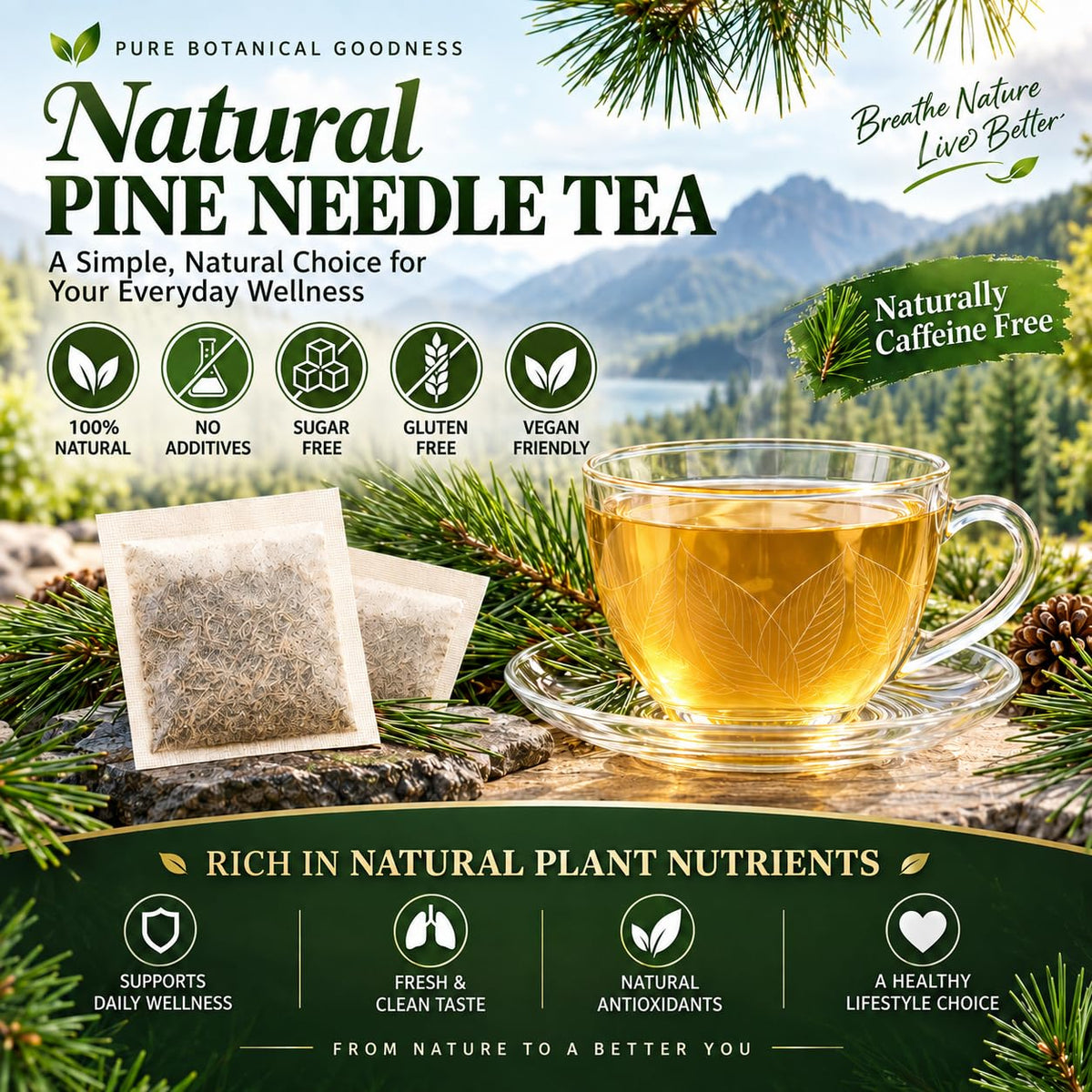 WOTIHA 80 Count Premium Wild-Harvested Pine Needle Tea Bags - 100% Natural White Pine Needles