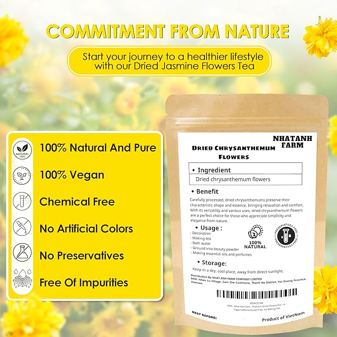 Nhat Anh Farm - Premium Dried Chrysanthemum - 3,5oz(100g) Dried Chrysanthemum Flowers - 100% Natural & Pure - Sugar/Caffeine/Gluten Free
