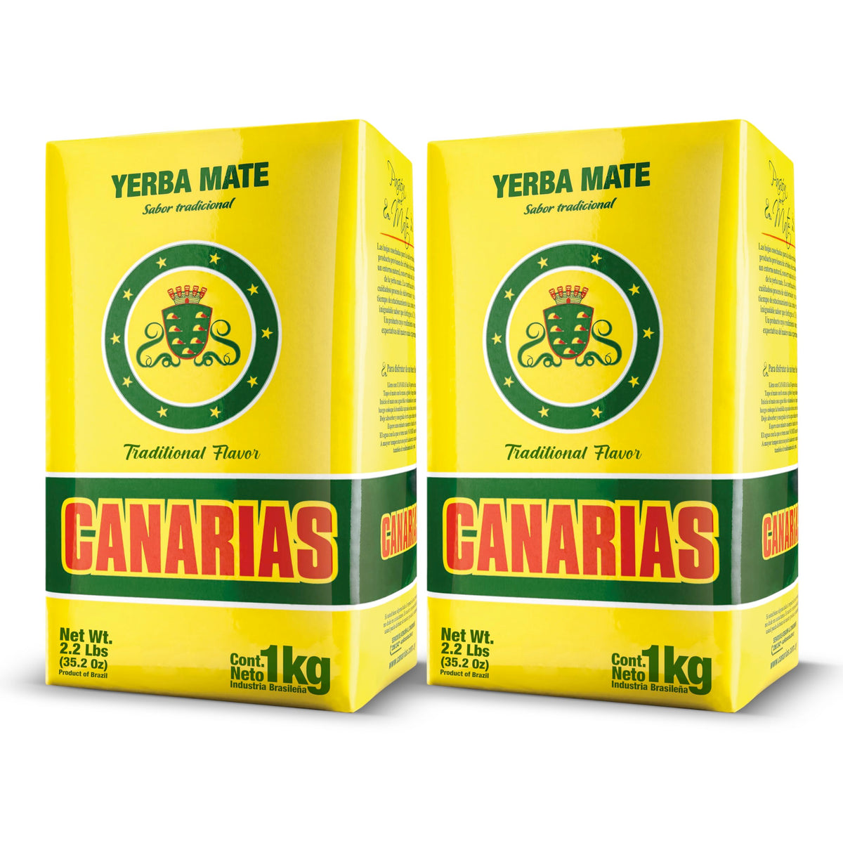 Canarias Yerba Mate Traditional Ground Leaf Tea 1Kg - 2.2Lbs - Pack of 2