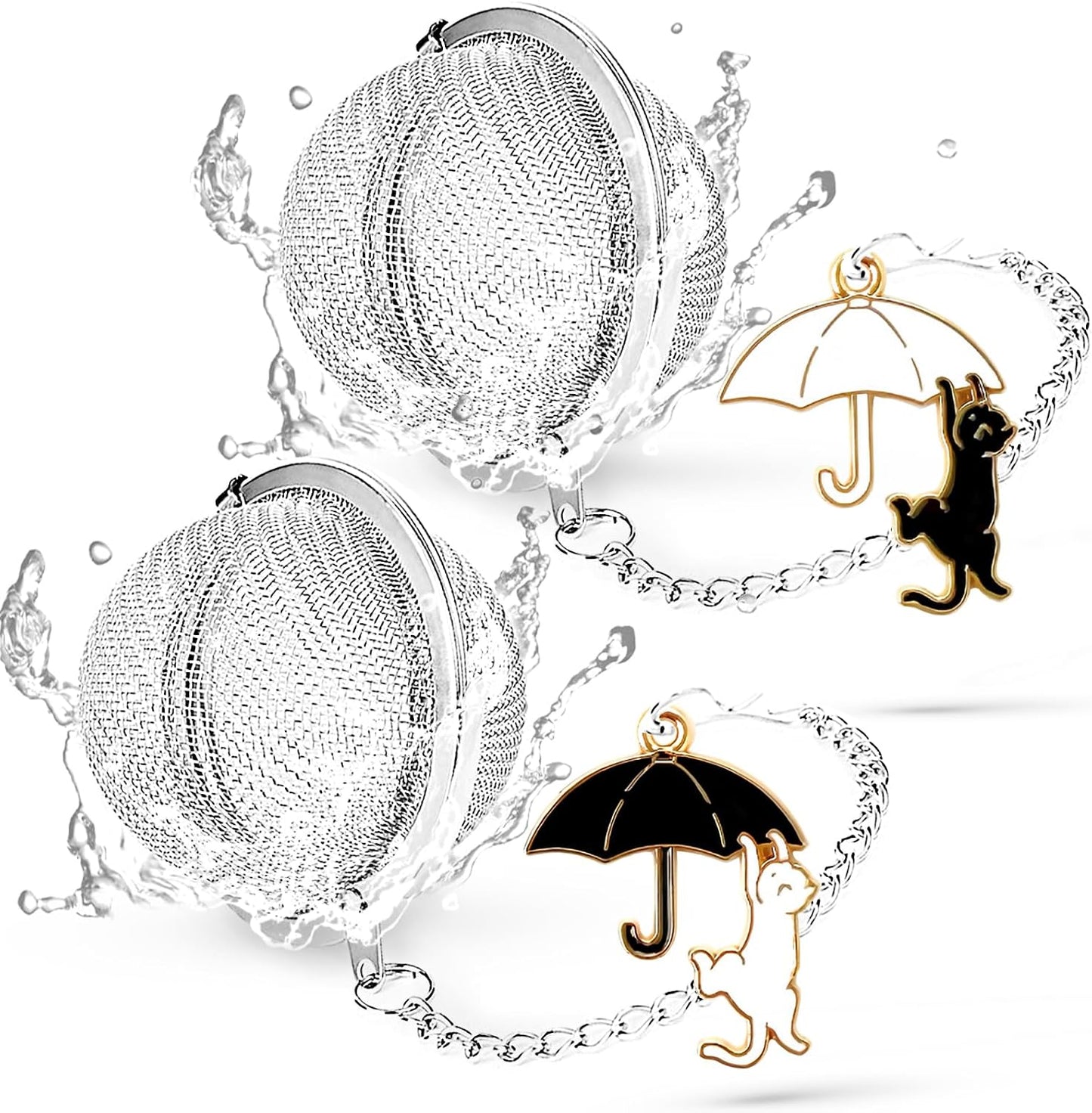 Tea Infuser 2Pack with Cat Charm -TeaSanavie Loose Leaf Tea Ball &amp; Strainer, Premium 304 Stainless Steel Fine Mesh Tea Steeper, Cute &amp; Functional Gift for Tea Lovers