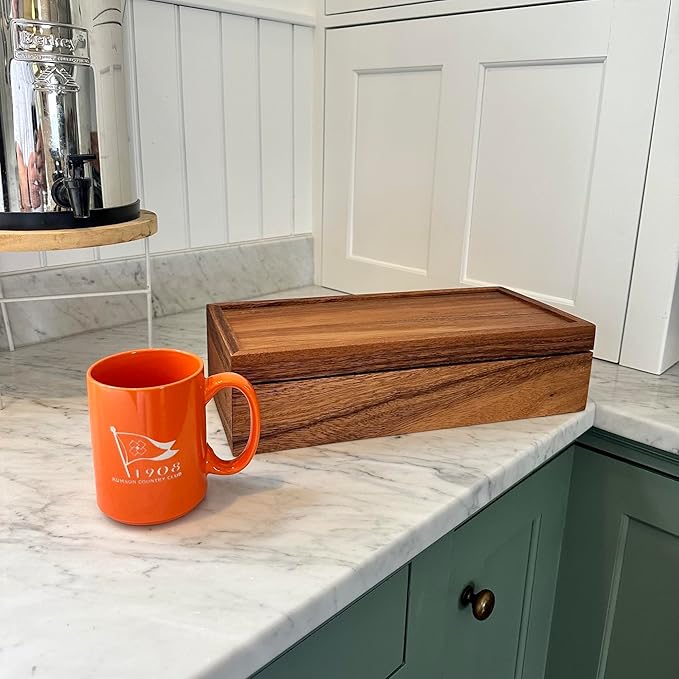 Ironwood Gourmet Acacia Wood Tea Box, XL Rectangular Tea Chest, 10 Compartment