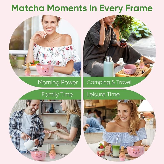 Matcha Whisk Set, 5Pcs Ceramic Matcha Set Includes Matcha Bowl, Matcha Whisk and Holder, Bamboo Scoop and Sifter, Ideal Matcha Bowl Set for Authentic Matcha Tea Experience