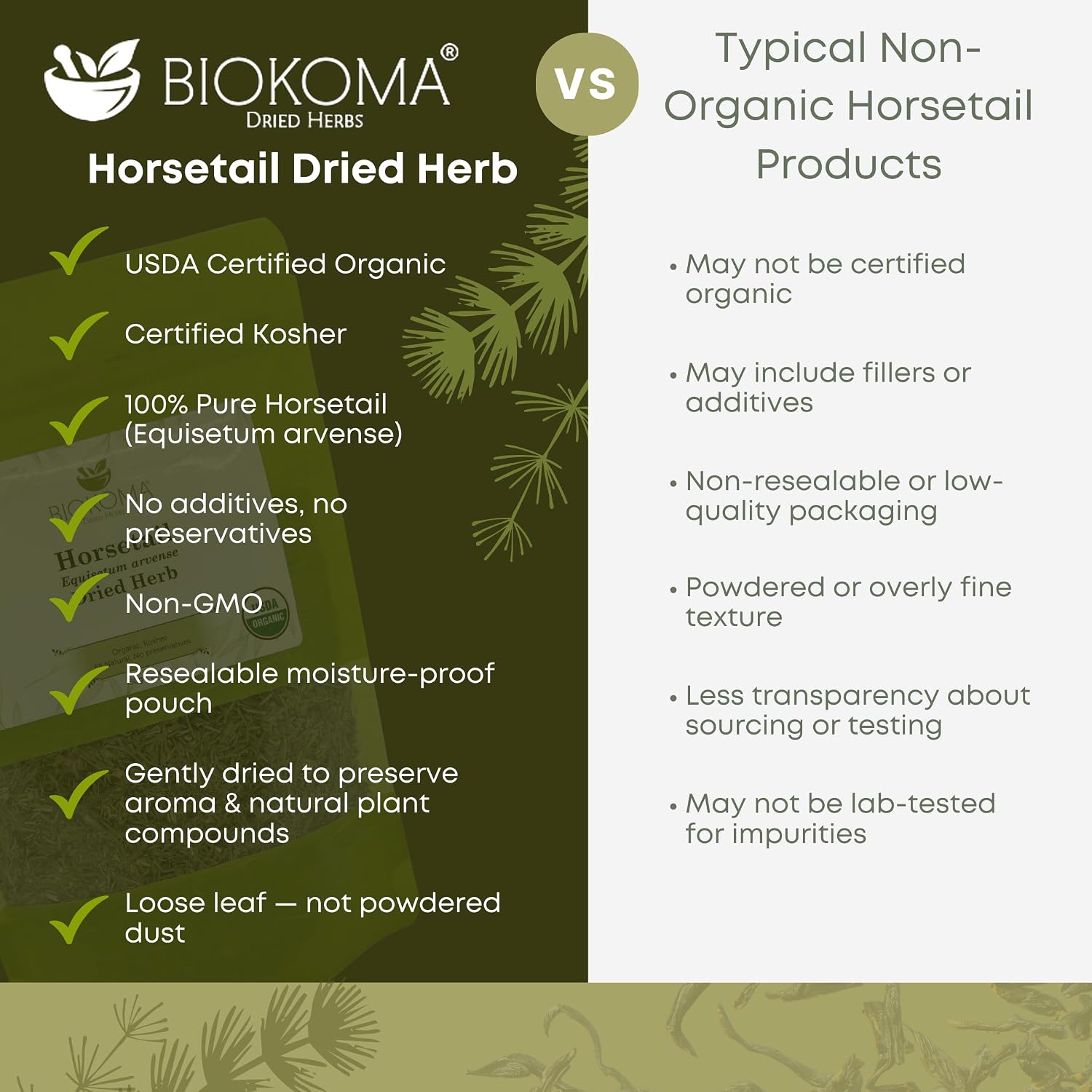 Biokoma Organic Horsetail Herb Tea 50g (Shavegrass) – Supports Healthy Hair, Skin and Nails – USDA Certified Organic Loo