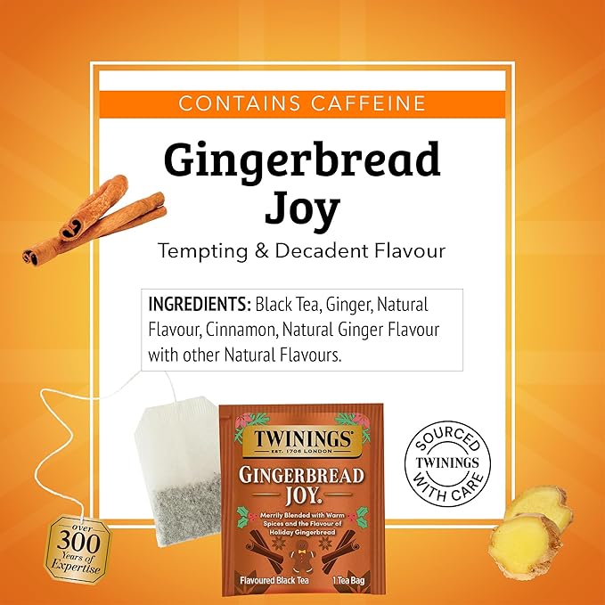 Twinings Christmas and Gingerbread Black Teas, 2-20 Count Packs, 40 Individually Wrapped Tea Bags, Aromatic with Holiday Spices, Caffeinated