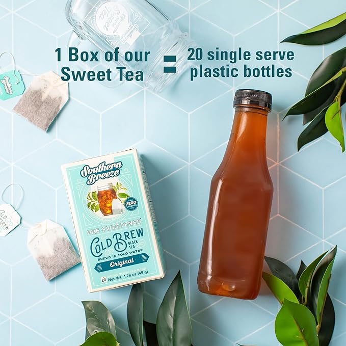 Southern Breeze Cold Brew Sweet Tea Mint Iced Tea with Black Tea and Zero Carbs Zero Sugar, 20 Individually Wrapped Tea Bags Southern Sweet Tea Iced Tea Beverage