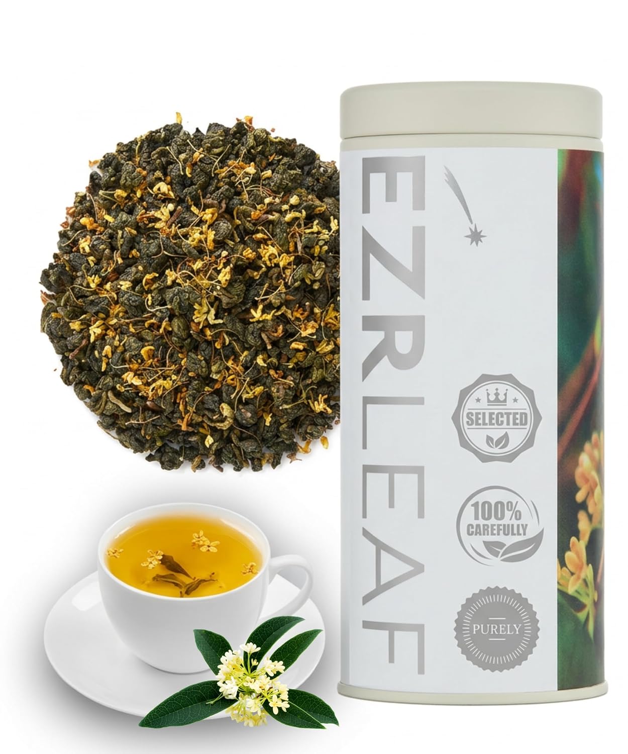 Premium Osmanthus Jin Xuan Oolong Loose Leaf Tea 1.76oz (50g) Taiwan High Mountain Tea, Natural Milky Aroma, Real Osmanthus Scented, Vacuum-Sealed for Peak Freshness, Serving 17-25 Cups