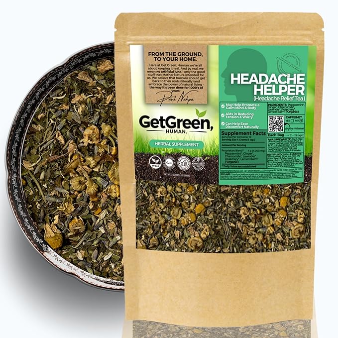 Tension and Relief Loose Leaf Tea w/ Peppermint, Ginger, Chamomile, Organic Herbal Tea, 2 oz (57 gram), Decaf, Vegan, Healthy, Zero Caffeine, Organic