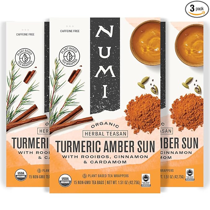Numi Organic Tea Amber Sun, Turmeric Tea, 3 Count (Pack of 1)