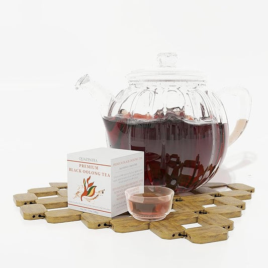 QuaZenTea Premium Black Oolong Tea Loose Leaf 3.5oz (100g) - Vietnamese High Mountain Tea, Boldly Roasted, Smooth & Toasty with Sweet Finish-Coffee Alternative, Perfect for Black Tea Lovers