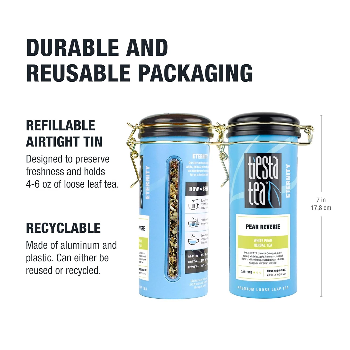 Tiesta Tea - Pear Reverie, Loose Leaf, White Pear Herbal Tea, Premium Low Caffeine Blend, Make Hot or Iced &amp; Up to 50 Cups, 5 oz Refillable Tin