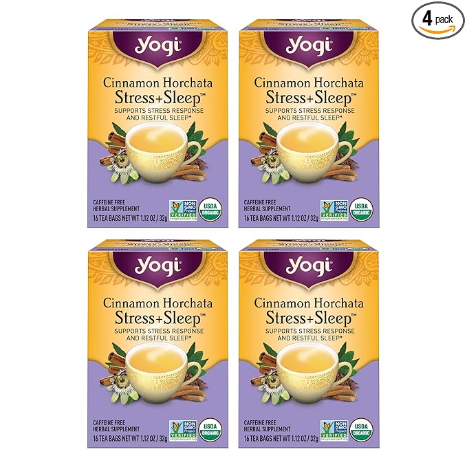 Yogi Tea Cinnamon Horchata Stress & Sleep - 16 Tea Bags per Pack (4 Packs) - Organic Sleep Tea - Supports a Restful Sleep - Includes Ashwagandha