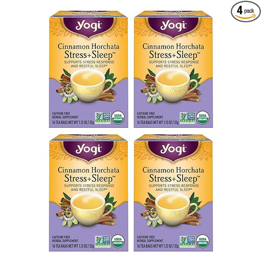 Yogi Tea Cinnamon Horchata Stress & Sleep - 16 Tea Bags per Pack (4 Packs) - Organic Sleep Tea - Supports a Restful Sleep - Includes Ashwagandha