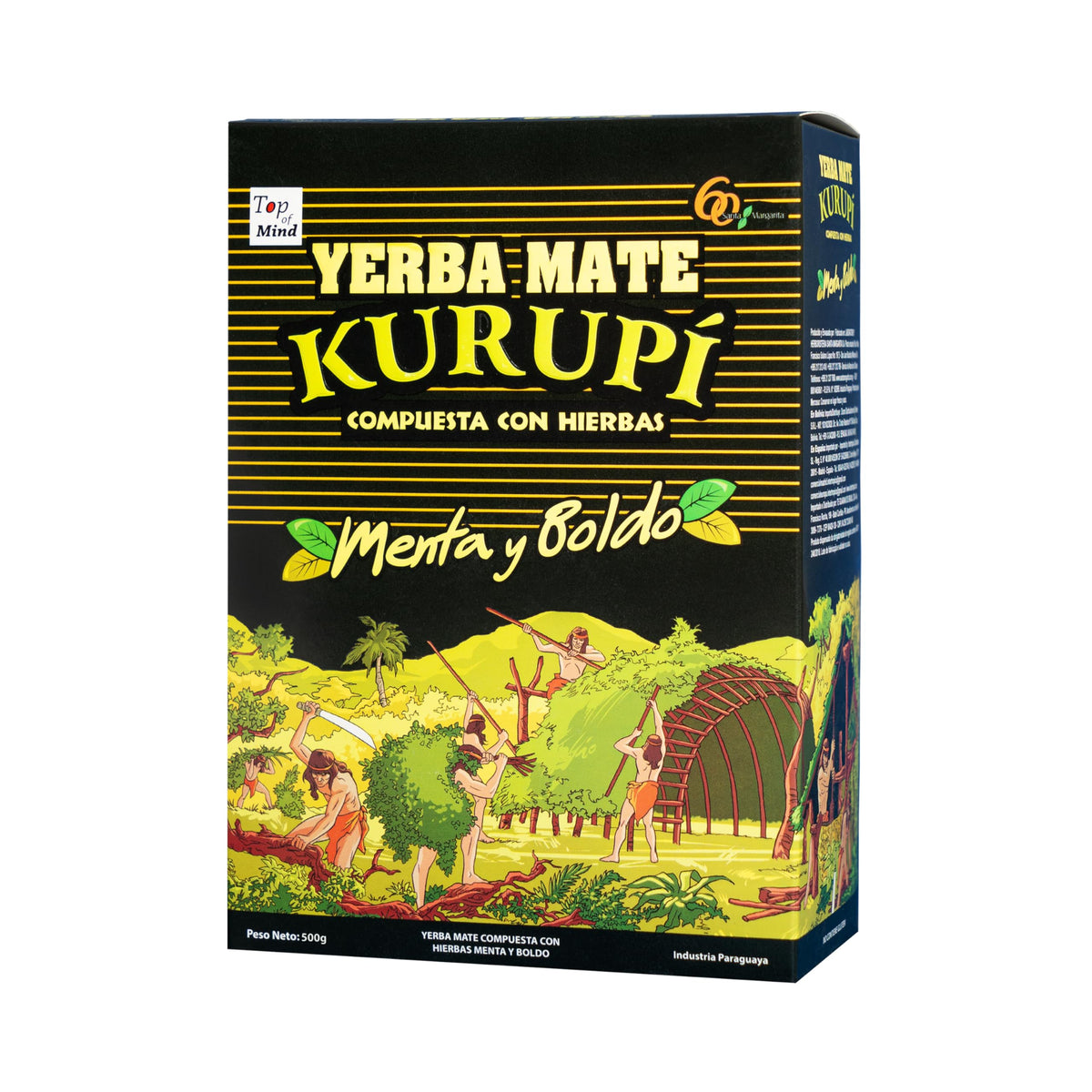 YERBA MATE KURUPI Kurupi Yerba Mate Menta Boldo 500g (17.6 oz) 4 Pack – Refreshing Mint & Boldo Herbal Blend, Traditional