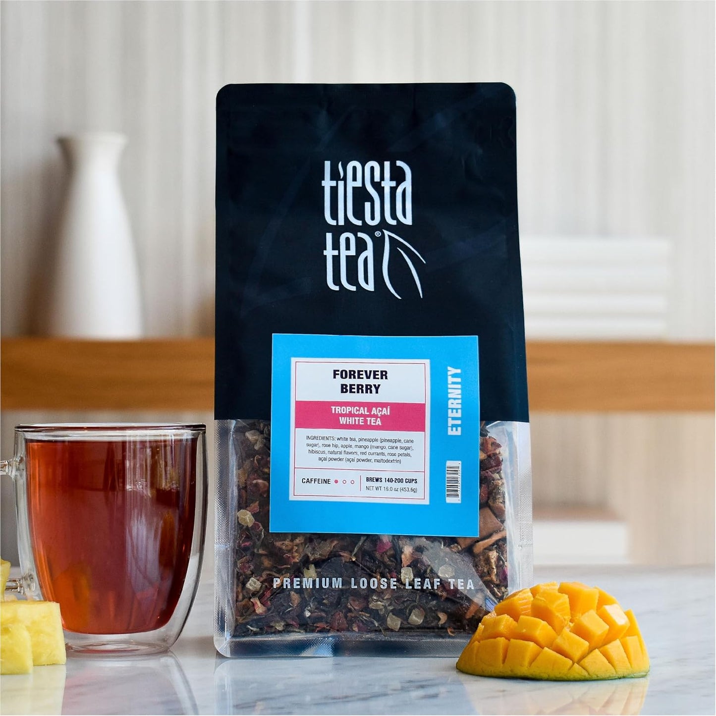 Tiesta Tea - Forever Berry Tea, Loose Leaf, Tropical Açaí White Tea | Premium Low Caffeine Tea Blend, Make Hot or Iced &amp; Up to 200 Cups, 16 oz Resealable Bulk Pouch