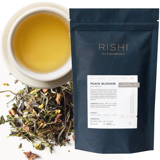 Rishi Tea Peach Blossom White Organic Loose Leaf Tea, 4oz | Delicate Peach Blossom White Tea Blend, Naturally Sweet and Floral, Sustainable, 32+ Servings