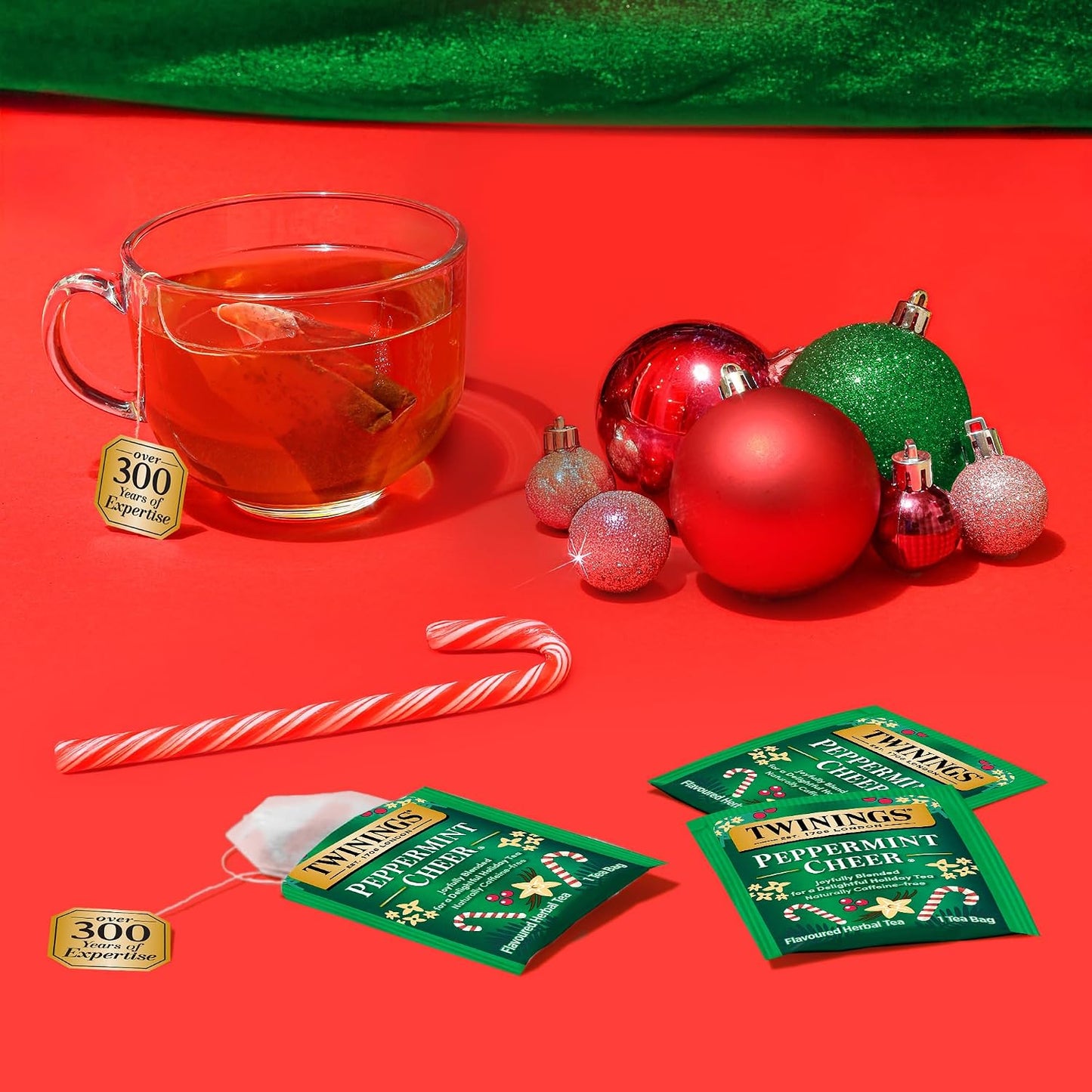 Twinings Peppermint Cheer Holiday Herbal Tea Bags, 20 CT Box (6 Pack) | Seasonal Peppermint &amp; Creamy Vanilla, Naturally Caffeine-Free, 120 Foil Lined Individually Wrapped Bags, Enjoy Hot or Iced