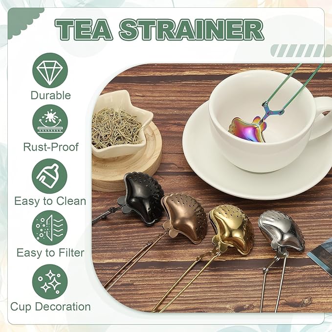 uxcell 1 Pcs Tea Infuser, Stainless Steel Loose Leaf Tea Infuser Filter, Long Handle Tea Steeper Strainers for Cup and Teapot for Tearoom Office Home, Shell Shaped Silver