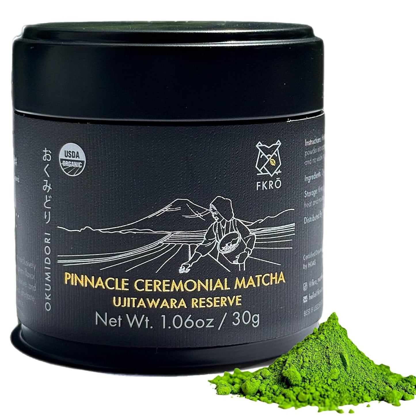 FKRO Pinnacle Reserve Ceremonial Matcha Green Tea Powder | Ujitawara, Japan | Single-Cultivar Okumidori | 1st Harvest, Single Origin | Flown in Fresh from Uji Japan Every Month (30g/1.06oz)
