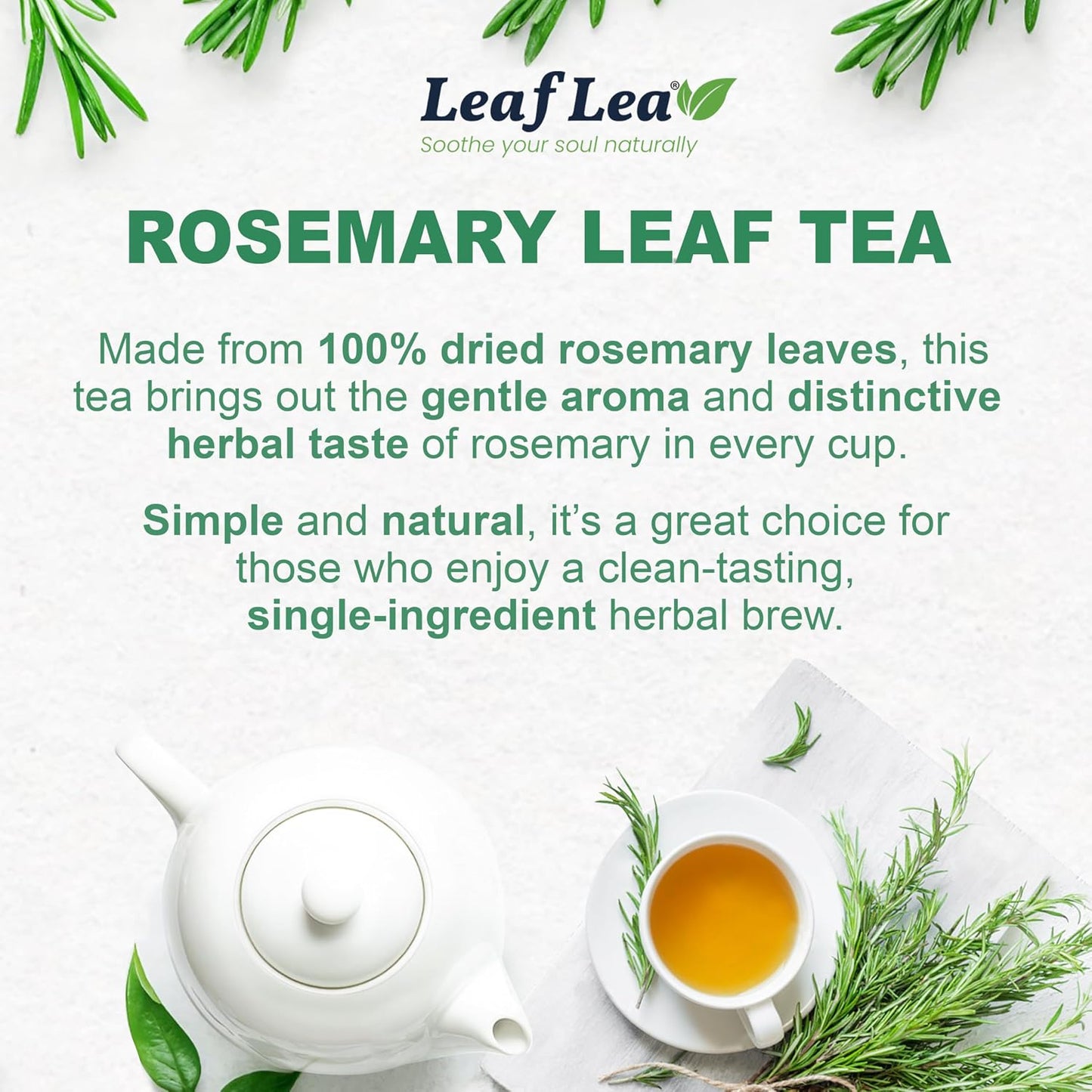 LeafLea Rosemary Tea Bags, Single-Ingredient Rosemary Leaf Tea, 80 Count
