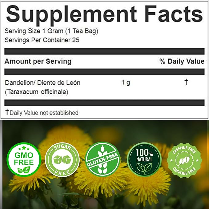 Hanan Dandelion Root Tea 25 Herbal Teabags - Digestion Tea - Diente de Leon Dandelion Leaves from Peru – Te De Diente De Leon