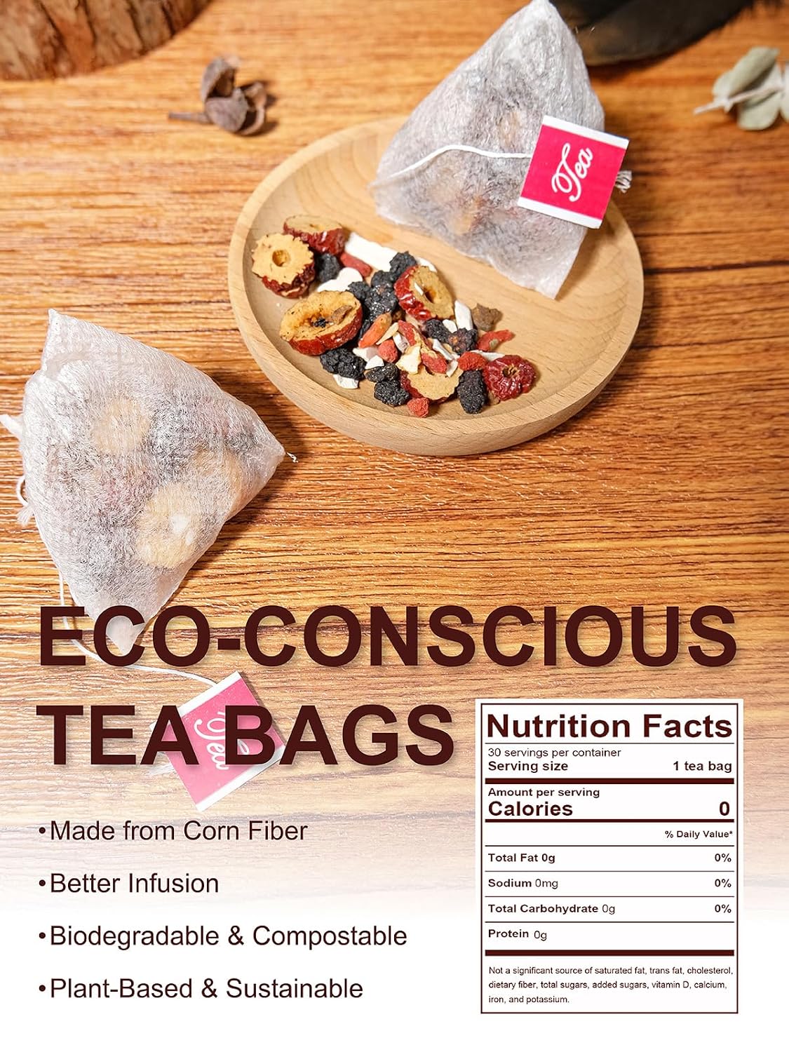 TeeLux Ginseng Six Treasures Tea Bags, Caffeine Free, No Additives, 30Count