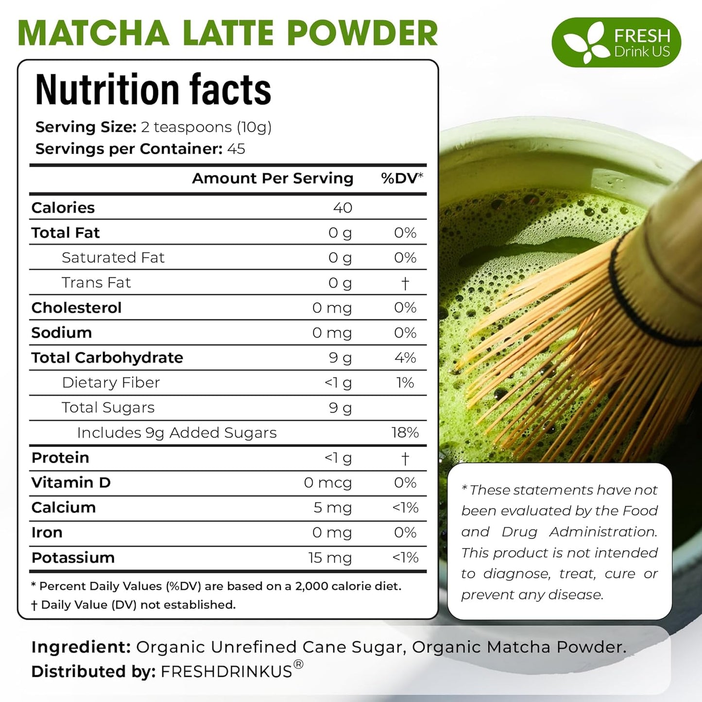 FreshDrinkUS, Matcha Latte Powder 16 oz – Premium Japanese-Style Blend for Smooth, Creamy Matcha Drinks – Perfect for Lattes, Baking, Smoothies & Daily Enjoyment. Vegan