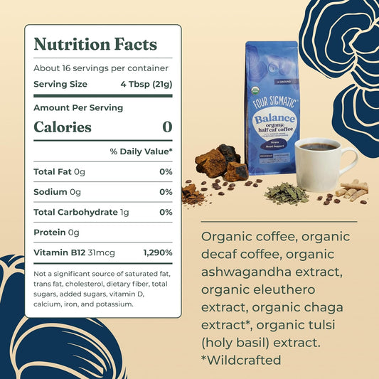 4551058-Four Sigmatic Organic Balance Adaptogen Ground Coffee, 12 Oz