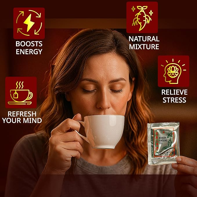 Korean Ginseng Tea - Caffeine Free, 3g Single-Serve Powder 100 Sachets, Improves Blood Circulation, Intellectual Performances and Memory