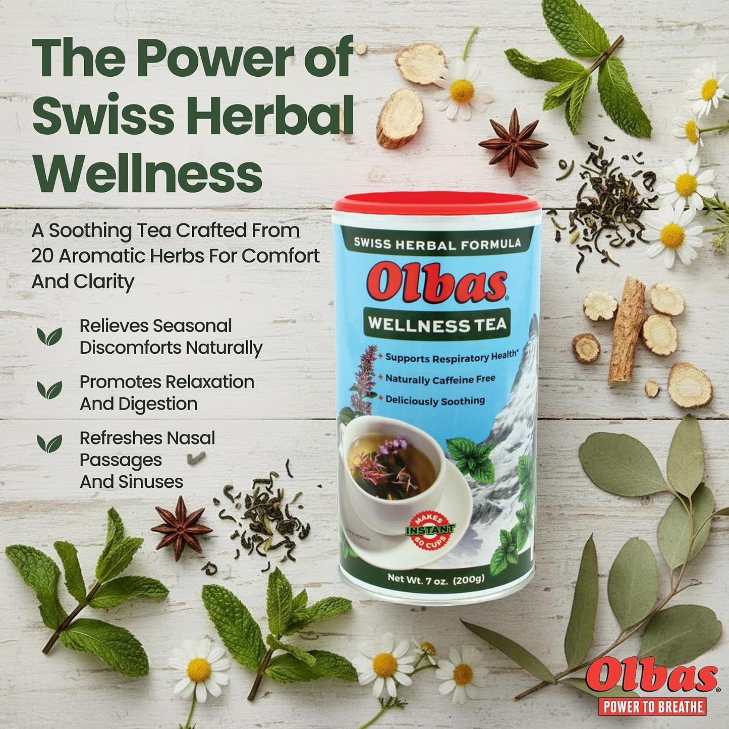 Olbas Herbal Tea 7 Ounce 2 Per Case, Swiss Herbal Blend | With 20 Soothing Herbs &amp; Essential Oils, Sore Throat and Stress Relief Tea, Warming Comfort, Calms Stomach, Power to Breathe