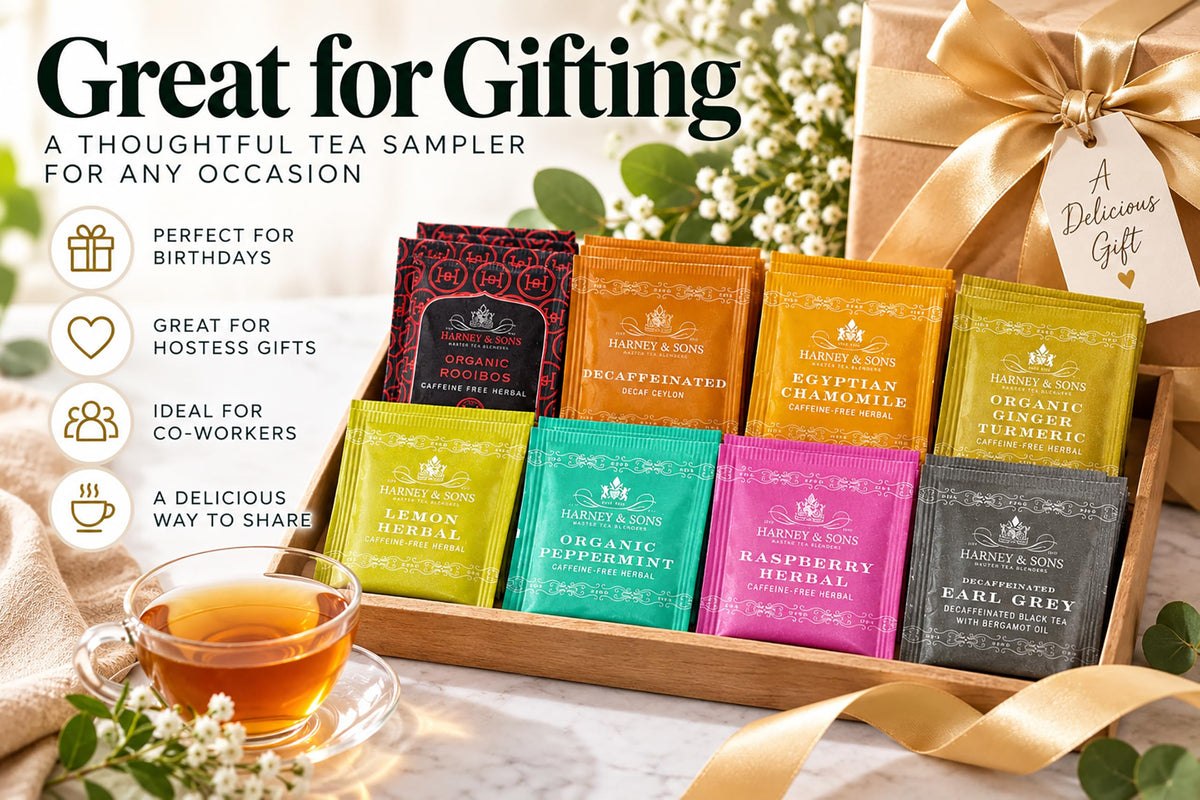 Harney & Sons Assorted Tea Bag Sampler 40 Count – Harney Decaf Tea Bags Variety Packs, Herbal Tea Bundle Caffeine Free Tea
