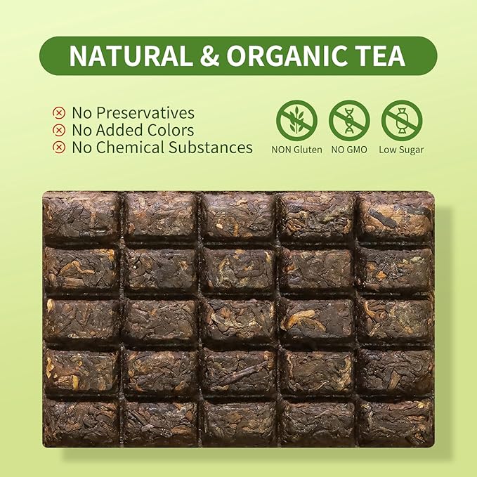 KHS Organic Ripe Pu Erh Tea Brick, 4.5 Oz USDA Certified Organic Puerh Tea Cake, No Dust Production Workshop, Aged Fermented Pu erh Yunnan Ancient Tree Pu'erh Cake, Woody, Deep Earthy Flavor