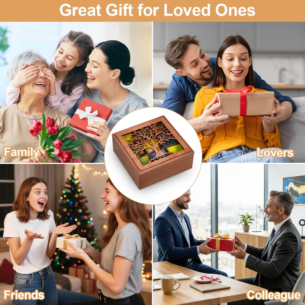 handrong Wood Tea Box Organizer,Tea Organizer and Storage with Tree Pattern