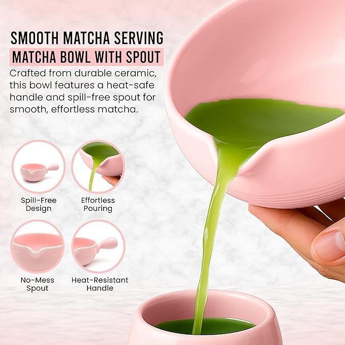 Happy Path & CO Matcha Whisk Set, 6 Pcs Matcha Tea Set Includes Bamboo Whisk(Chasen) with Holder & Bowl with Spout, Sifter, Scoop & Stand