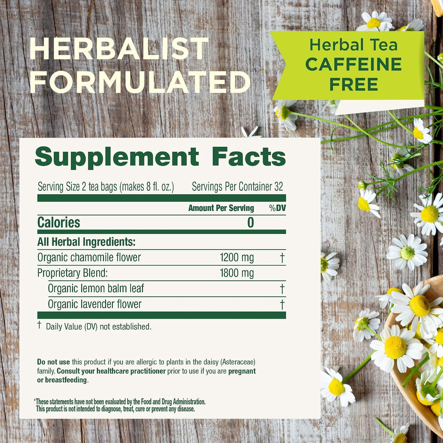 Traditional Medicinals Organic Chamomile &amp; Lavender, 32 Tea Bags | Chamomile Tea Supporting Stress Relief and Relaxation, Kosher, Non-GMO, Caffeine-Free, Compostable