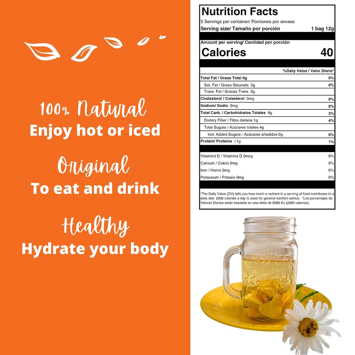 Alibú Dried Fruit Tea Infusions - Tropical - Naranjilla, Mango, Pineapple – Certified Vegan, 100% Natural, Hot or Iced, Caffeine Free, Eat and Drink - Box of 2.12 oz