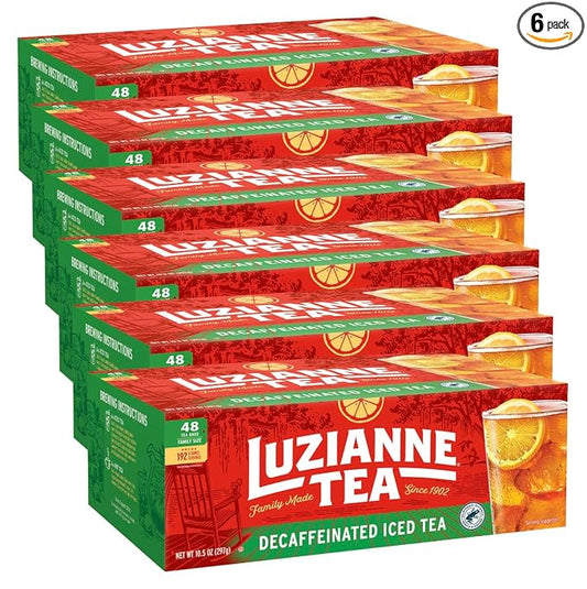Luzianne Decaffeinated Iced Tea Bags, Family Size, 48ct Box (Pack of 6)