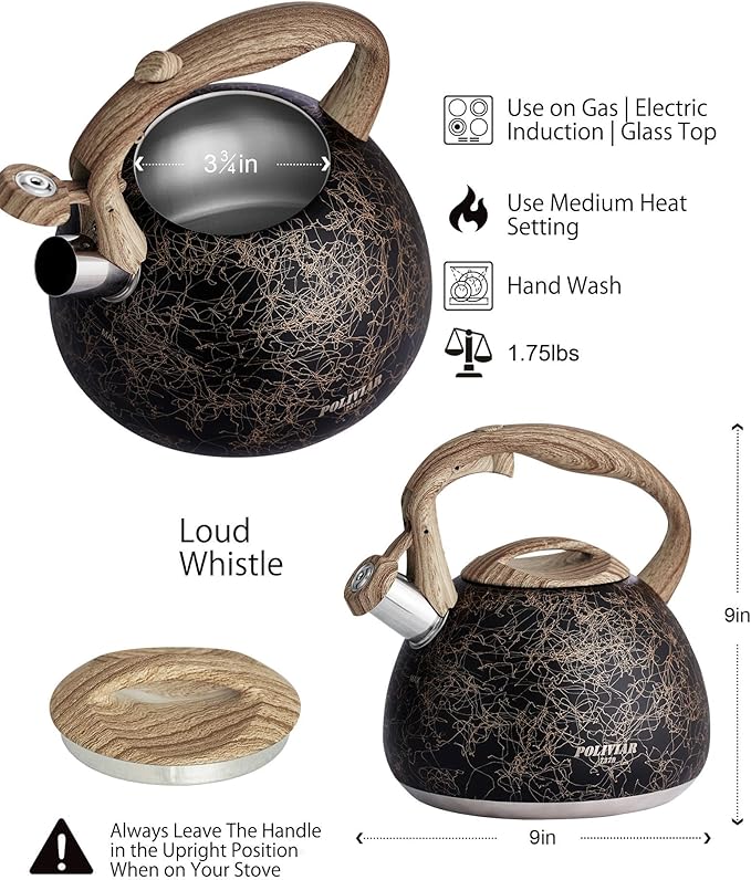 Poliviar Tea Kettle, Iron Grey Tea Pot Stovetop, 2.7 Quart Loud Whistling Coffee and Teapot