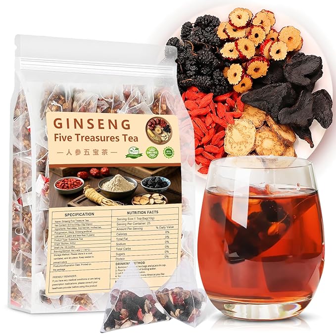 Kidney tea formula Ginseng Six Treasure Tea，Chinese Herbal Tea，Natural Organic Kidney Cleanse Detox Tea for Women & Men (1 Pack/25 Bags)