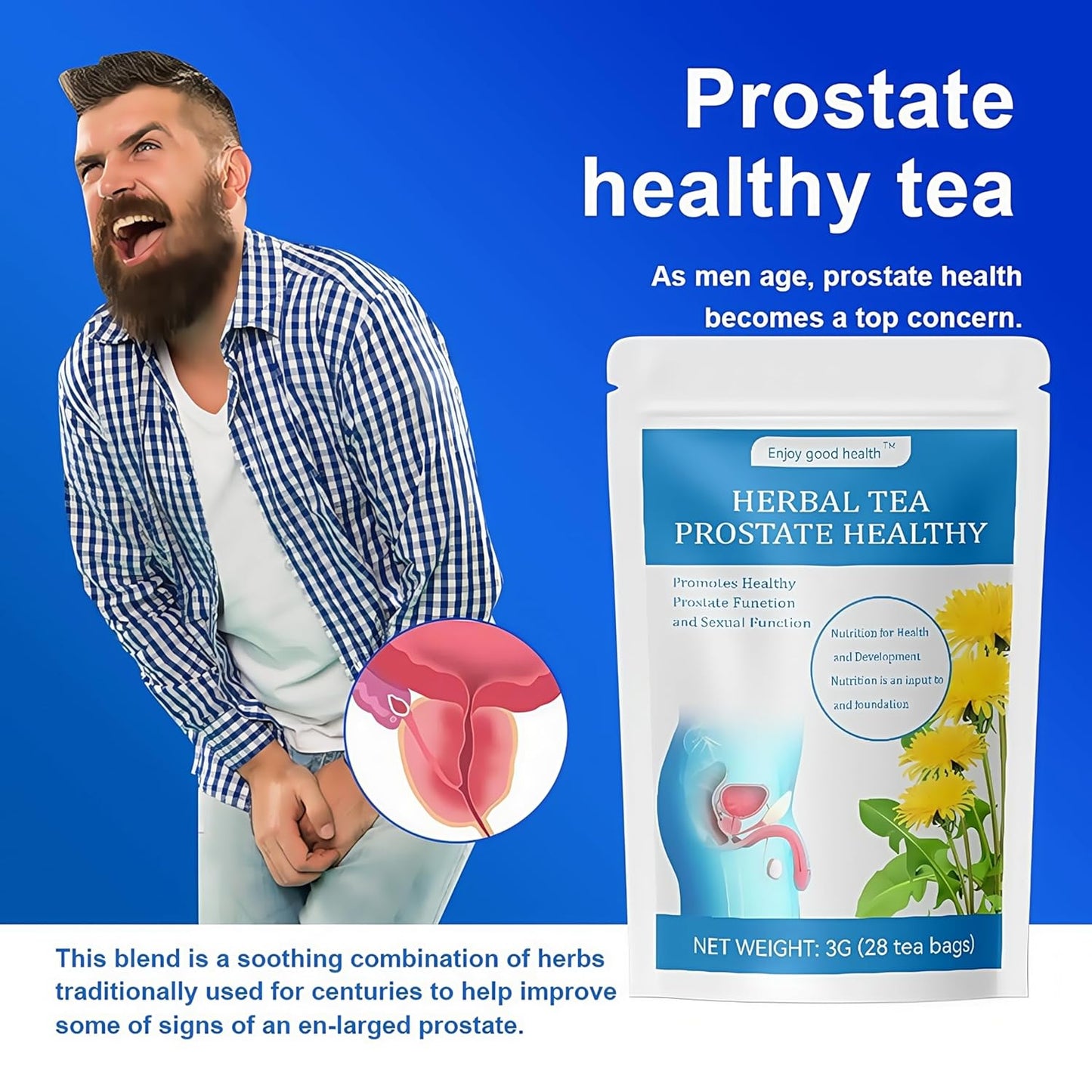 Prostate Health Tea for Men - Prostate Herbal Tea Blend, Cleansing the Prostate and Urinary Tract Tea For Men - 28 Tea Bags (3g Each)