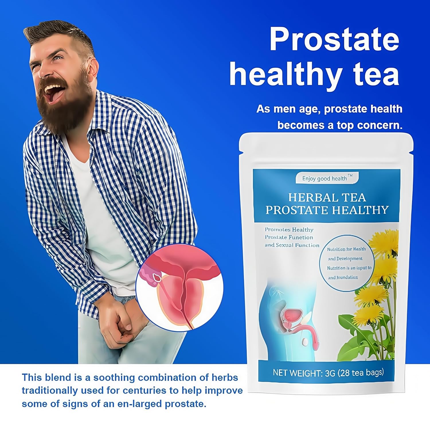 Prostate Health Tea for Men - Prostate Herbal Tea Blend, Cleansing the Prostate and Urinary Tract Tea For Men - 28 Tea Bags (3g Each)