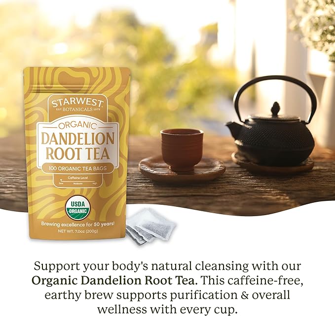 Starwest Botanicals Organic Dandelion Root Tea - Cleansing Herbal Tea, Caffeine Free, Natural Elimination Support