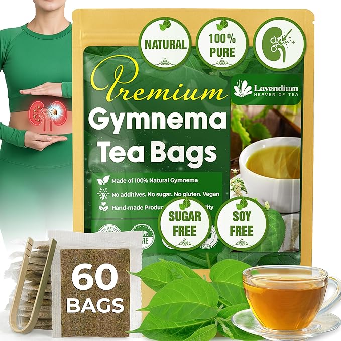 Lavendium, Premium 60 Gymnema Leaf Tea Bags, 100% Natural & Pure from Gymnema Leaves. Gymnema Tea Bags for Diabetics - COLD-DRIED for Maximum Freshness and Nutrient Retention. No Sugar, Vegan.