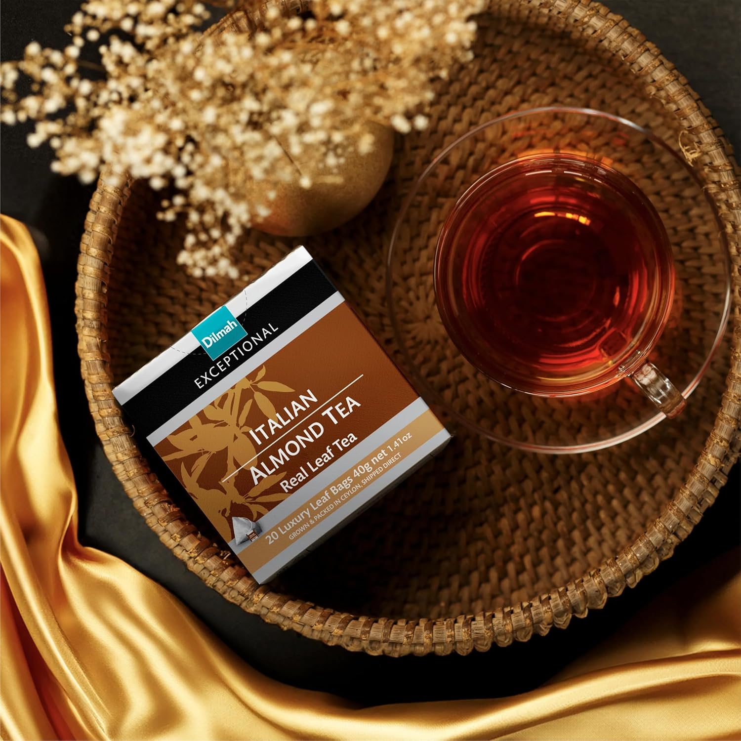 Dilmah Exceptional Italian Almond Ceylon Black Tea - 20 Luxury Leaf Tea Bags (40g) | Sweet, Fragrant, Medium Caffeine | Perfect for Afternoon & Pairing with Pastries