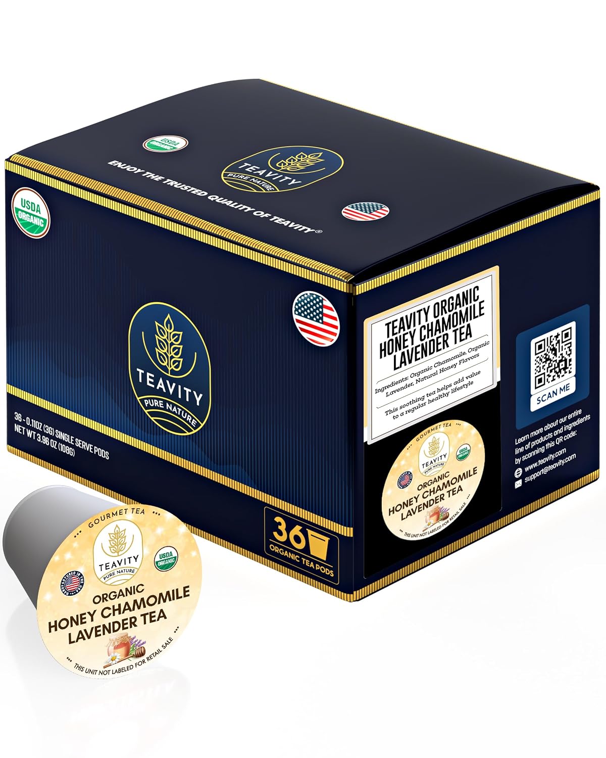 Organic Chamomile and Lavender Tea Pods for Keurig - Decaffeinated Tea for Keurig K Cups - Honey Chamomile Lavender by